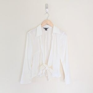 Vintage 90s White Cotton Tie Front Shirt
